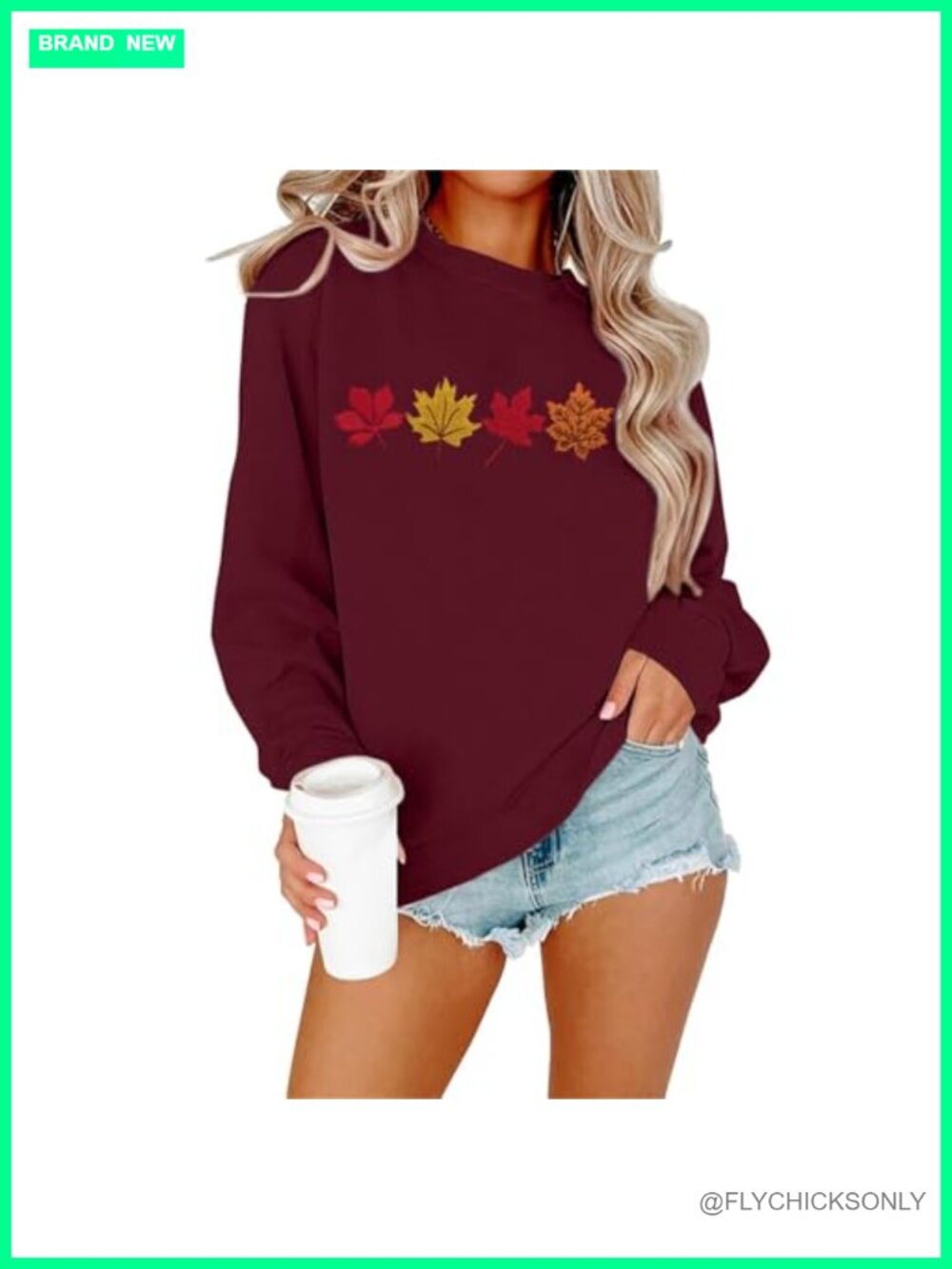 Women's Fall Embroidered Maple Leaf Crewneck Sweatshirt Long Sleeve Pullover